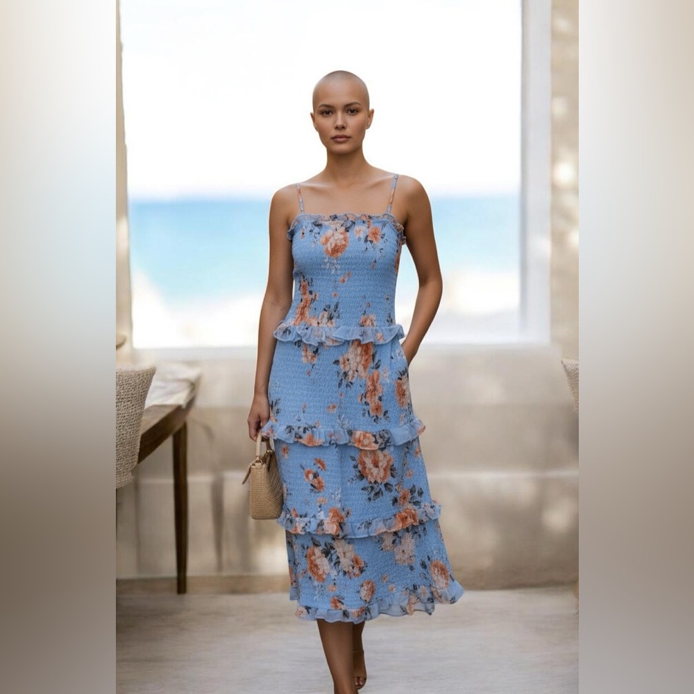 bebe Blue Floral Midi Dress